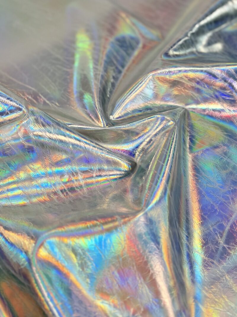 Thick, Non-Stretch Eco Leather Fabric "Silver Rainbow"